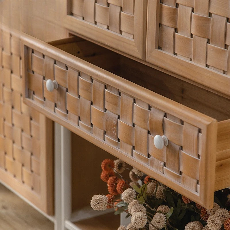 Log wind solid wood with door creative side cabinet, simple retro storage cabinet