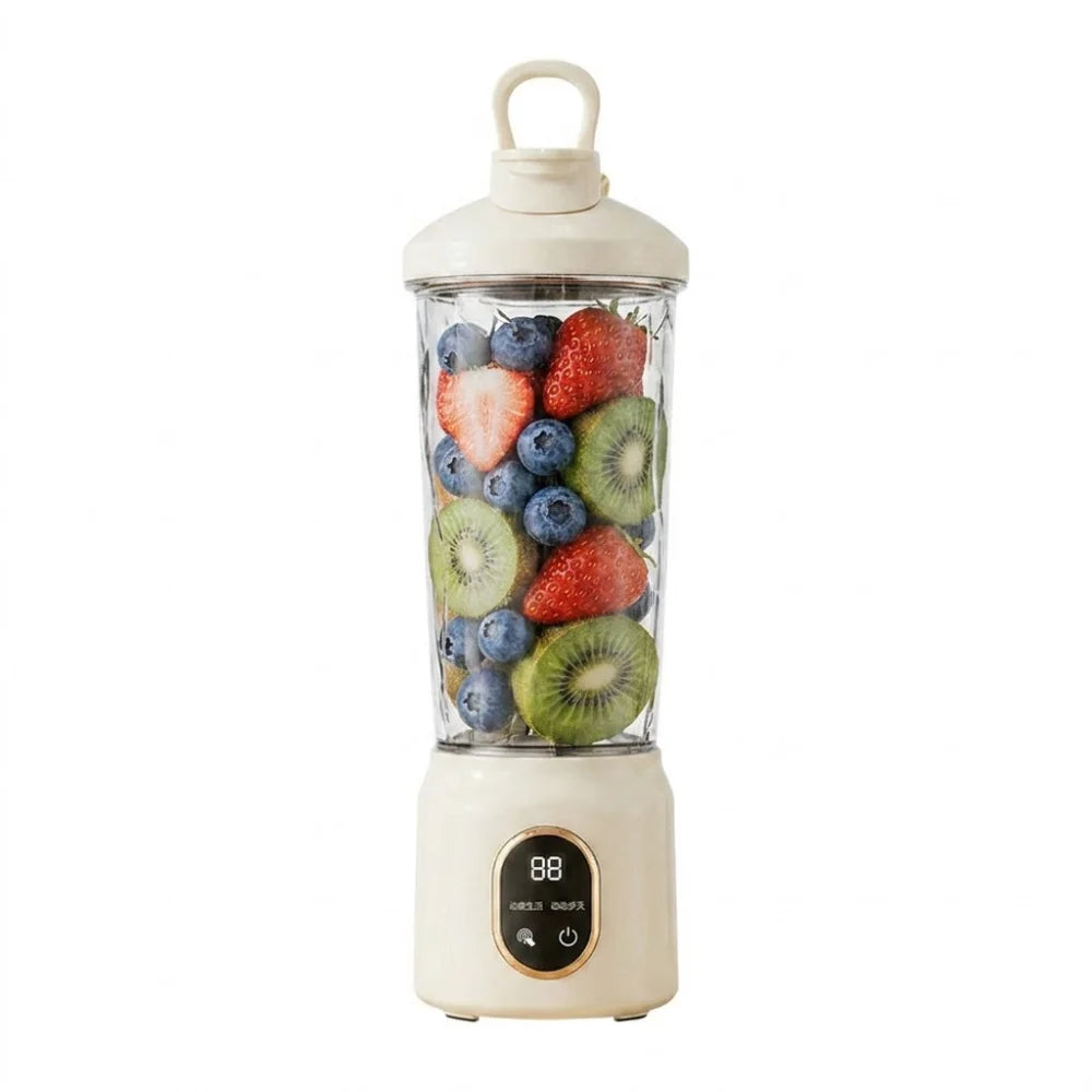USB Rechargeable Portable Electric Juicer 600ML Capacity Cordless Juice Cup Blender Plastic Digital Display Fruit Blender
