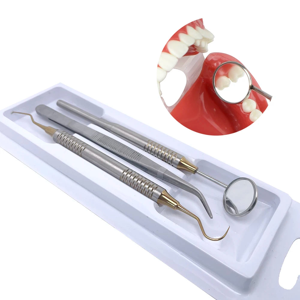 5pcs Dental Double Ended Mouth Mirror Probe Tweezers Tool Dentist Teeth Whitening Cleaning Kit