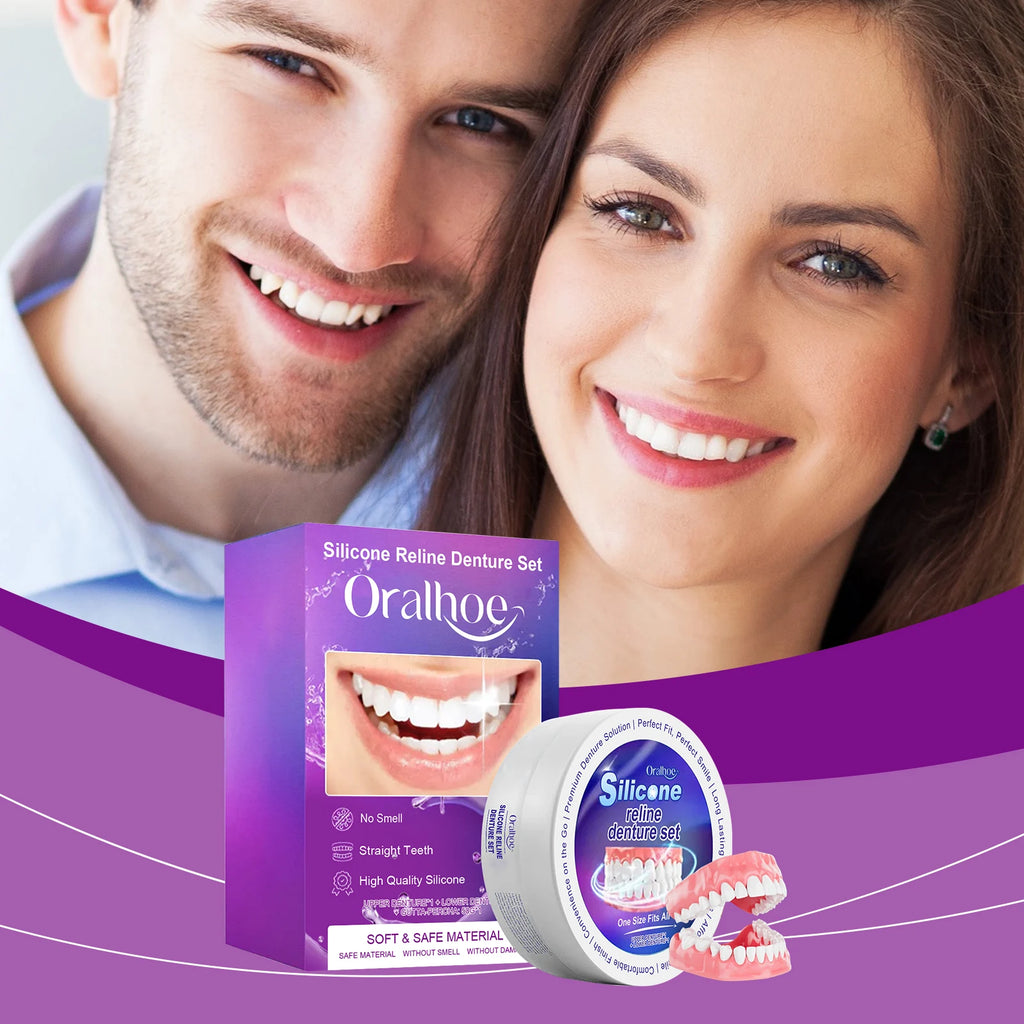 Silicone Denture Set Fit Temporary Orthodontic Teeth Dentures Fake Tooth Oral Hygiene Care Whitening Dentures Simulation Braces
