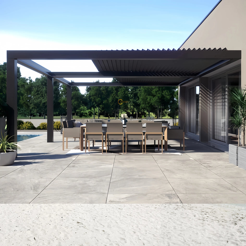 KAKADU 779 Motorised Aluminium Outdoor Bioclimatic Pergola Custom Modern Waterproof Outdoor Pergola Garden Louver Roof Pergola