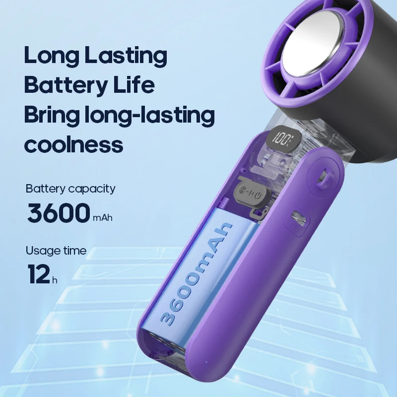 Portable High Speed Cooling Handheld Fan 3600mAh Rechargeable 100 Wind Speeds Adjustable Mini Foldable Air Cooling Turbo Fan