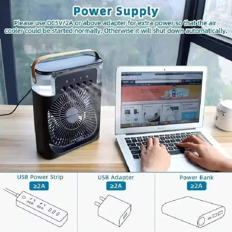 Home Portable Fan Air Conditioner: 3-in-1 Design with Humidifier USB Electric LED Night Light Household Small Air Cooler 2026