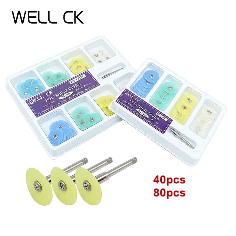 WELL CK 40/80Pcs Dental Polishing Discs Gross Reduction Contouring Mandrel Stripes Set Dental Materials Teeth Whitening
