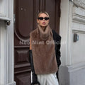 Neo Mint 2025 Brand Fashion Faux Fur Sable Vest Crop Top Autumn Winter Turtleneck Eco Mink Fur Tank Tops Sleeveless Jacket Coat
