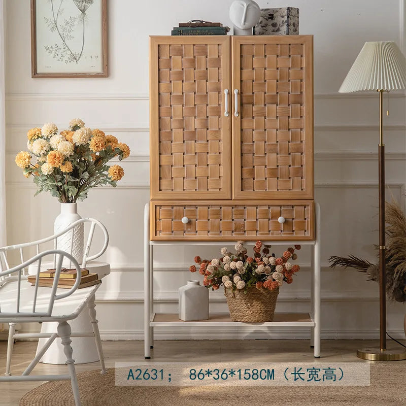 Log wind solid wood with door creative side cabinet, simple retro storage cabinet