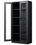 71in Metal Display Cabinet Glass Doors 4 Adjustable Shelves Lock Home Office Custom
