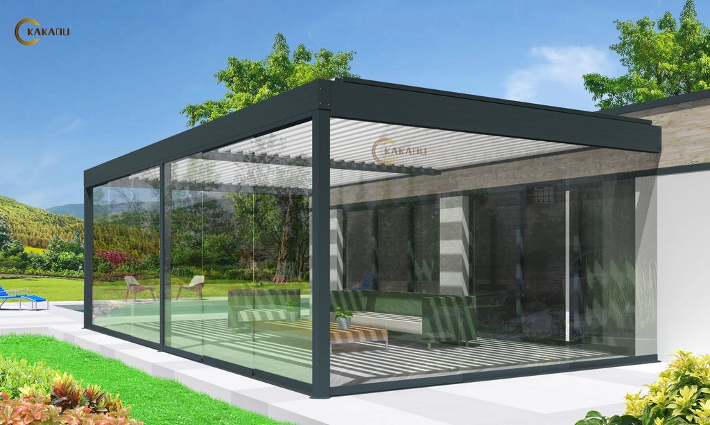 KAKADU Patio Automatic Smart Cover Louver Roof System Waterproof Powder Coated Garden Aluminium Outdoor Motorized Pergolas