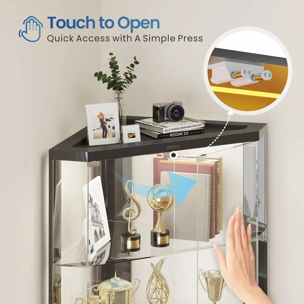 69 Black 5-Tier Glass Display Cabinet with RGB Lights and Human Body Sensor for Living Room Collectibles