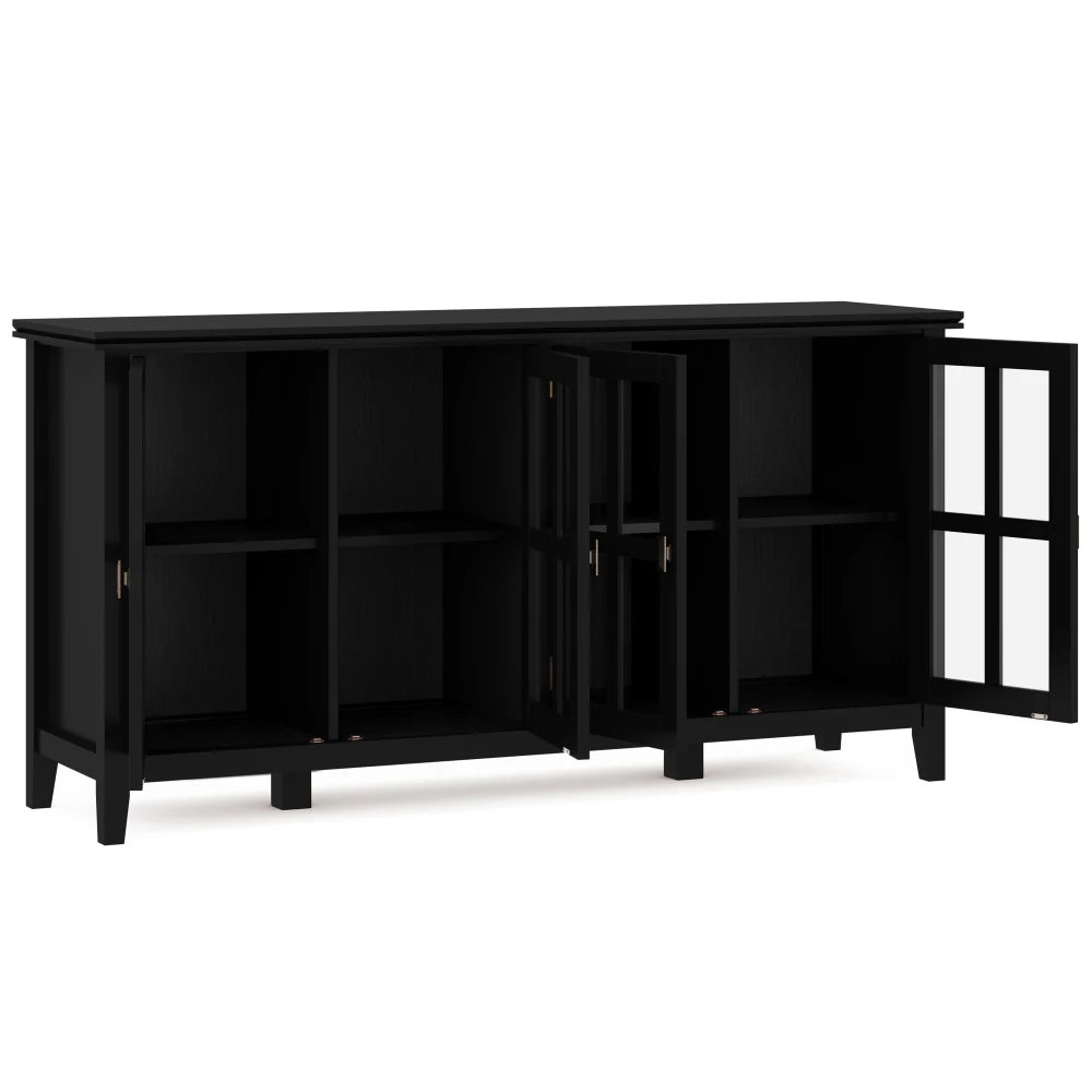 Artisan 66 inch Wide Solid Wood Wide 4 Door Storage Cabinet in Black