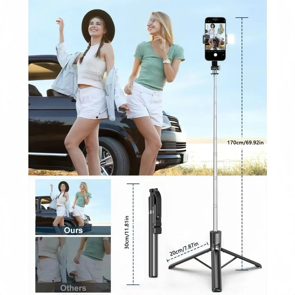 1700mm Selfie Stick Wireless Selfie Stick Phone Tripod Extendable Stand Foldable Monopod For Smartphones Balance Steady Shooting