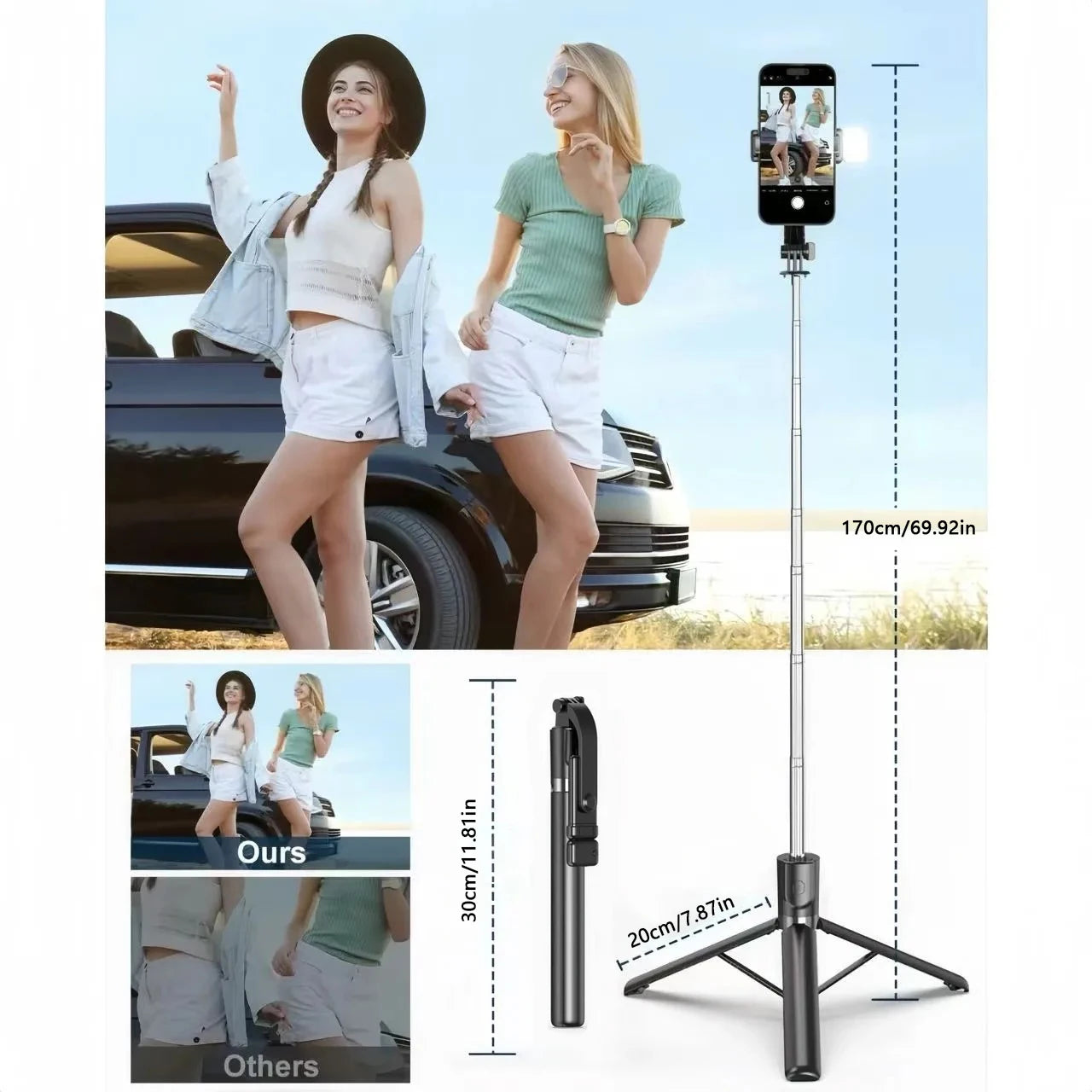 1700mm Selfie Stick Wireless Selfie Stick Phone Tripod Extendable Stand Foldable Monopod For Smartphones Balance Steady Shooting