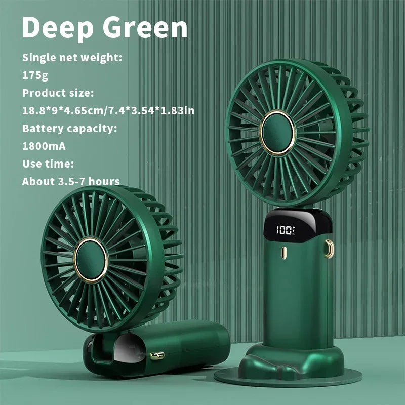 NEW Foldable Handheld Portable Fan Mini Foldable HandFan with USB Rechargeable Battery Desk Outdoor Neck Hanging 5 Speed Fan ﻿
