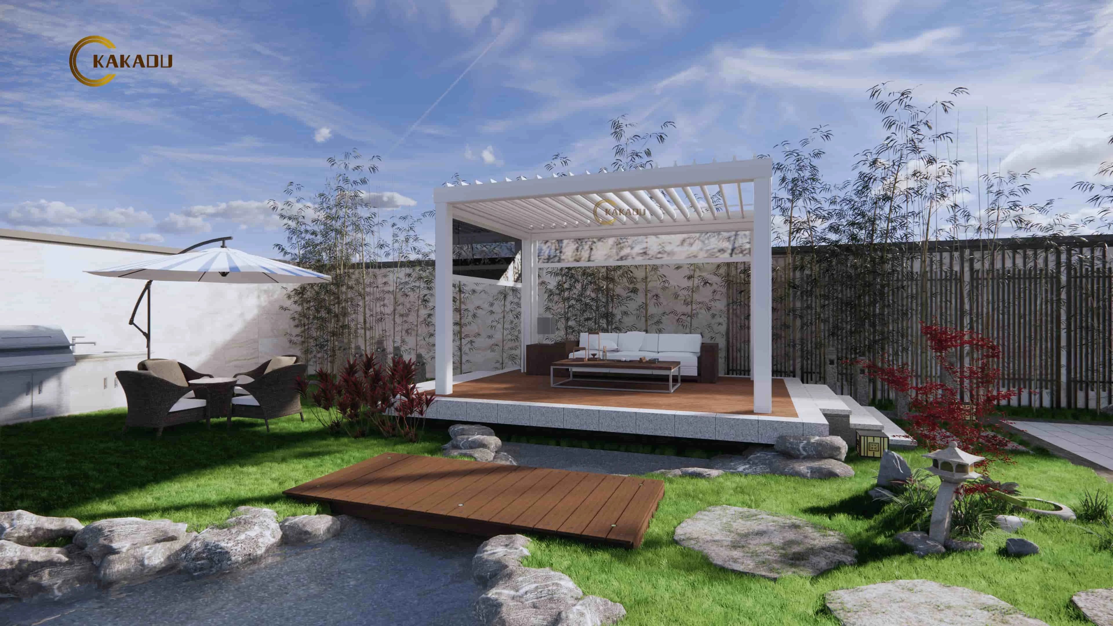 KAKADU Patio Automatic Smart Cover Louver Roof System Waterproof Powder Coated Garden Aluminium Outdoor Motorized Pergolas