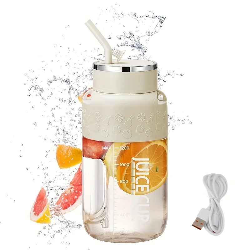 1200ml Electric Fruit Juicer 14 Blade Portable Home USB Rechargeable Sports Bottle Juicing Cup Mixer for Shakes and Smoothies