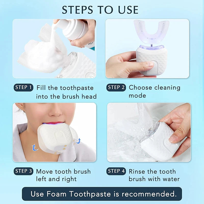 Electric U-Shaped Toothbrush for Adults - Soft Bristles Teeth Whitening Kit, Oral Care with Auto Timing and 360° Gum Protection