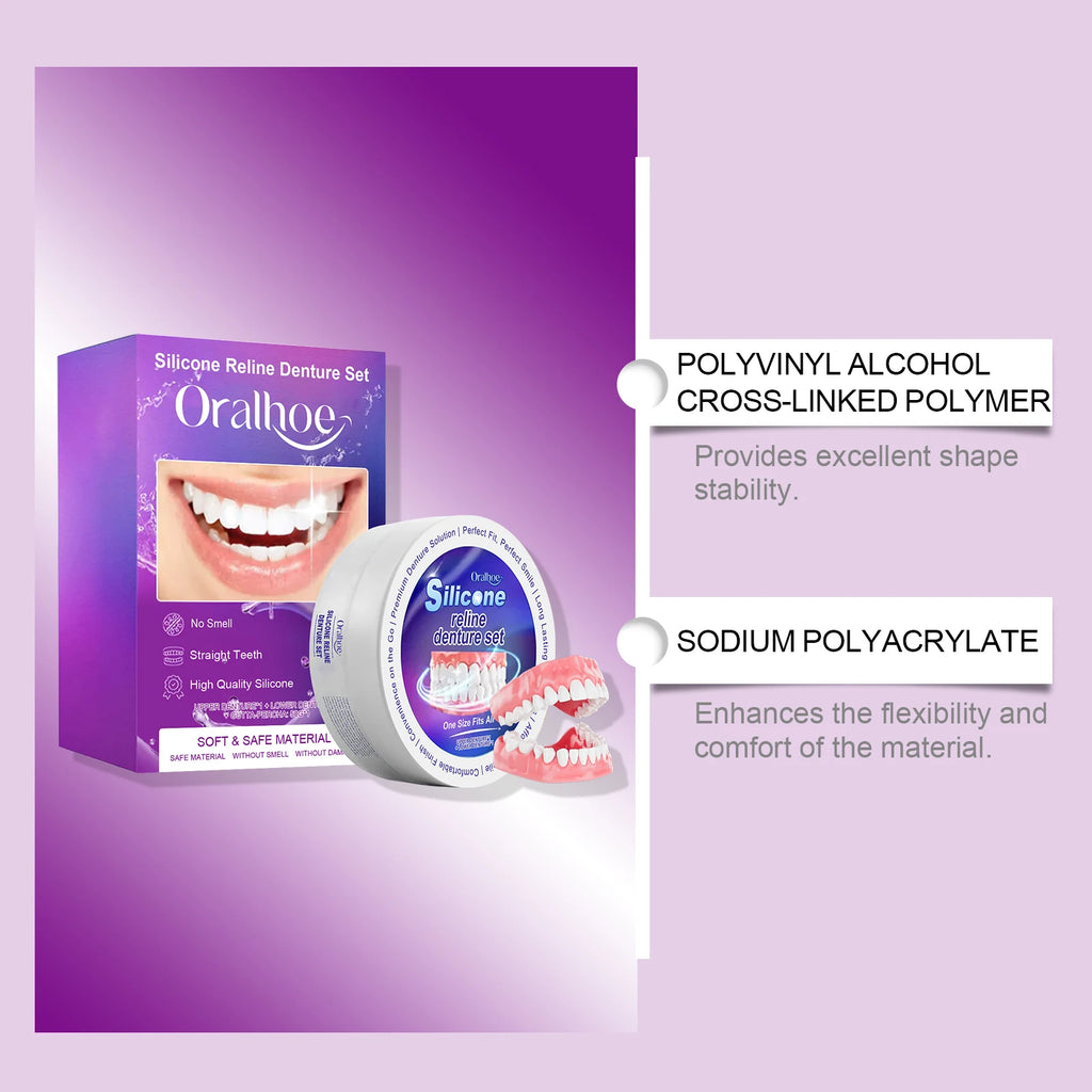 Silicone Denture Set Fit Temporary Orthodontic Teeth Dentures Fake Tooth Oral Hygiene Care Whitening Dentures Simulation Braces