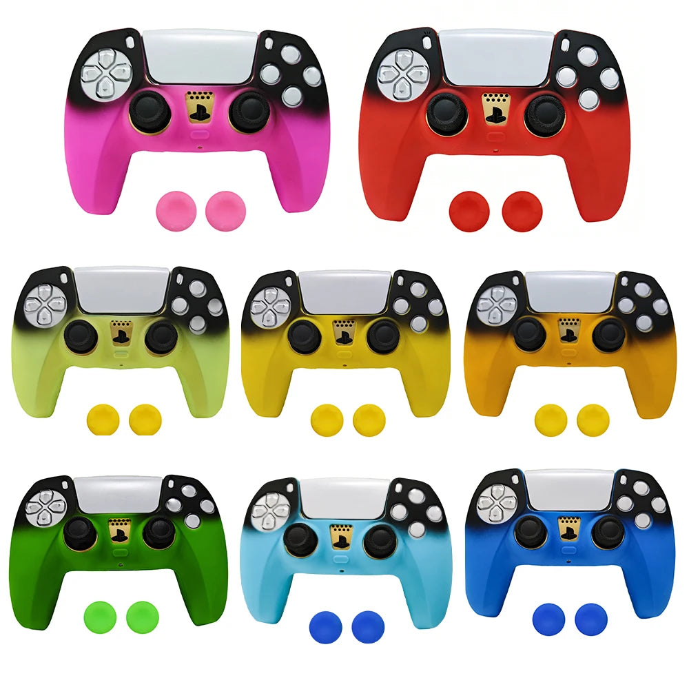 Controller Skin Shell for PS5 Controller Silicone Cover Case with Rubber Thumb Grip Gaps Touch Pad Sticker For PS5 Fit In Dock