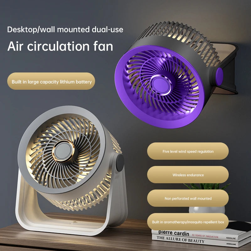 Desktop Fan Air Circulation Fan USB Rechargeable Outdoor Camping Portable Wall Mounted Small High Wind Fan For Student Home Use