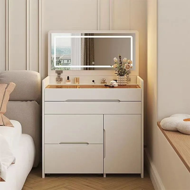 Cream style dresser with mirror hidden clamshell type, modern simple bedroom home dressing table integrated dressing table