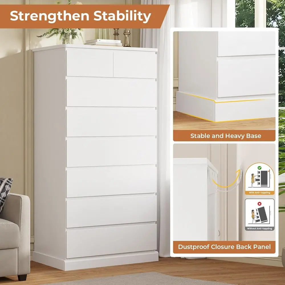 Elegant Tall Dressers and Bedroom Sets with 8 Drawers, 59.6 Tall Dressers, Chests, and Wooden Storage Cabinets, Ideal for Closet