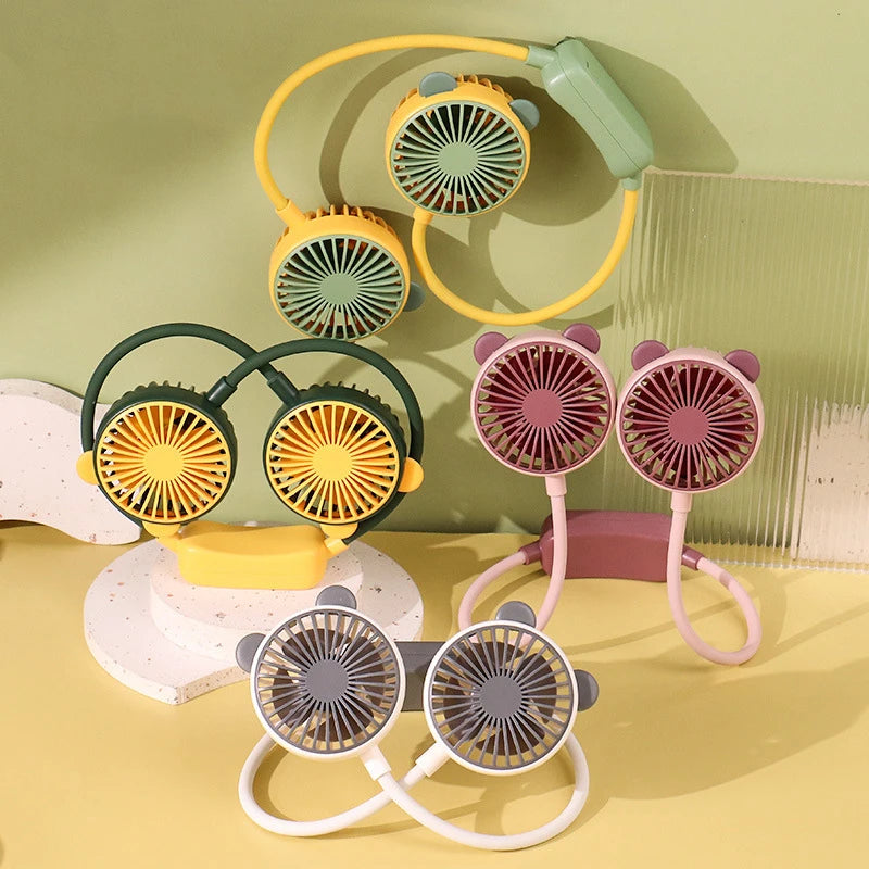 New Cartoon Cute Halter Neck Usb Charging Folding Mini Fan Outdoor Large Wind Power Electric Fan Usb Charging Accessories 2025