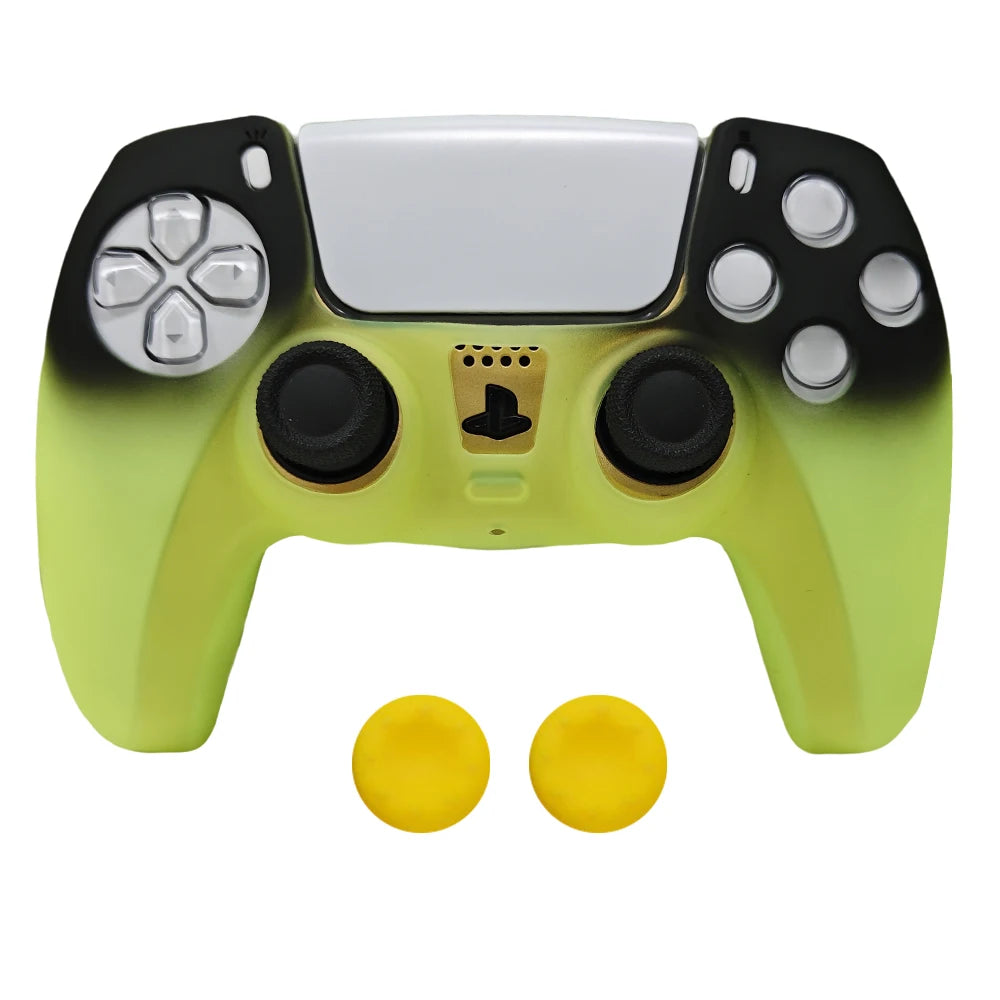 Controller Skin Shell for PS5 Controller Silicone Cover Case with Rubber Thumb Grip Gaps Touch Pad Sticker For PS5 Fit In Dock