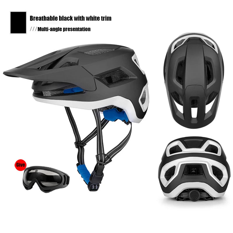 2pcs Bike Riding Helmet Glasses Suit Electric Vehicle Road Mountain Bicycle Helmet Cycling PC Lightweight Breathe Safety Helmet
