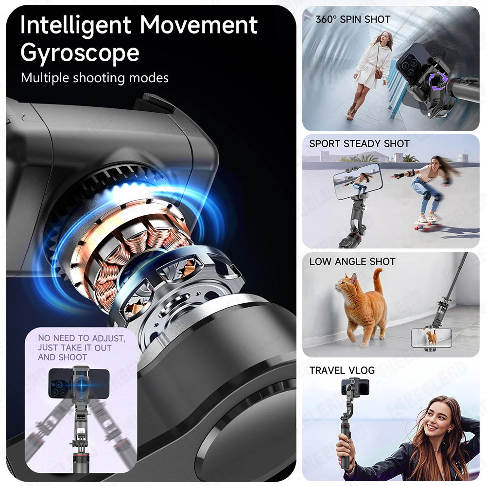 Smart Tracking Deskpot Gimbal Handheld Stabilizer for Cell Phones Record Video/Vlog C22 Selfie Stick Tripod, Optional Fill Light