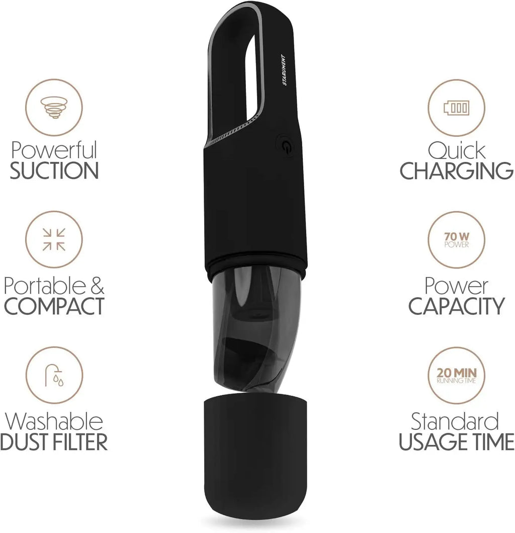 Portable Hand Vacuum Cleaner Cordless Rechargeable with USB-C, Lightweight for Home Car Pet Hair, Compact Design - Black