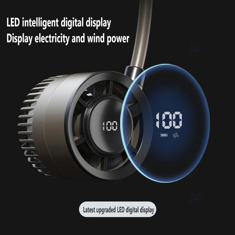 2025 Neck Hanging USB Small Fan Rechargeable Mini Portable Small Portable Light Sound High Wind Power