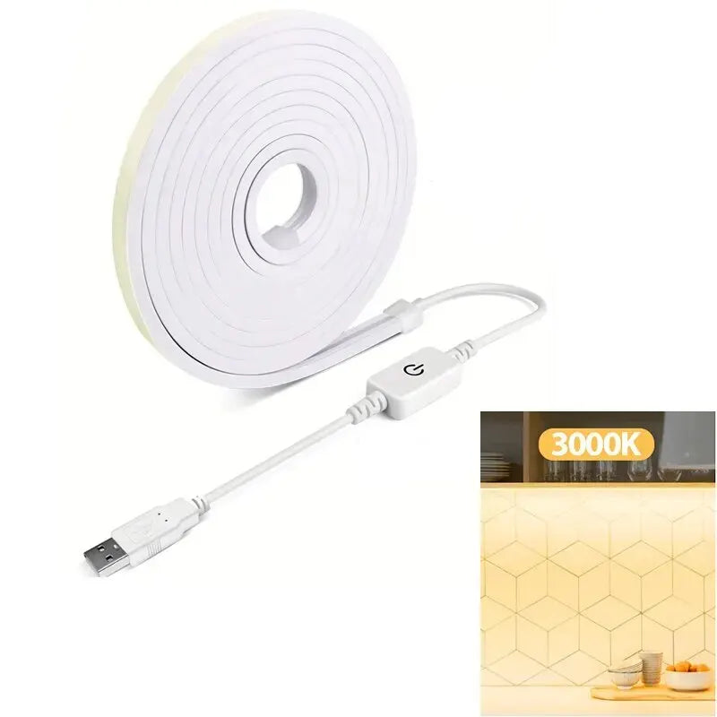 5V USB Touch Sensor LED Neon Strip Light Dimmable Flexible Silicone Tape Light Home Decor for Kitchen Living Room Bedroom Closet
