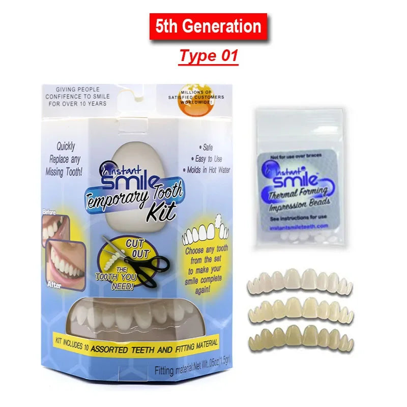 5Pcs Upper Lower Fake Tooth Veneers Temporary Denture Brace Snap False Teeth Whitening Restoration Repair Filling Materials Kits