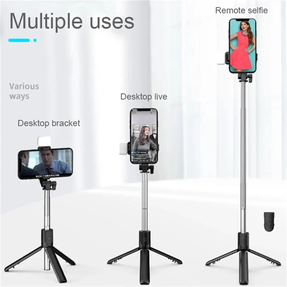 Wireless Selfie Stick Foldable Tripod Stand With Bluetooth Remote Extendable Tripod With LED Light For Cell Phone Live Streaming