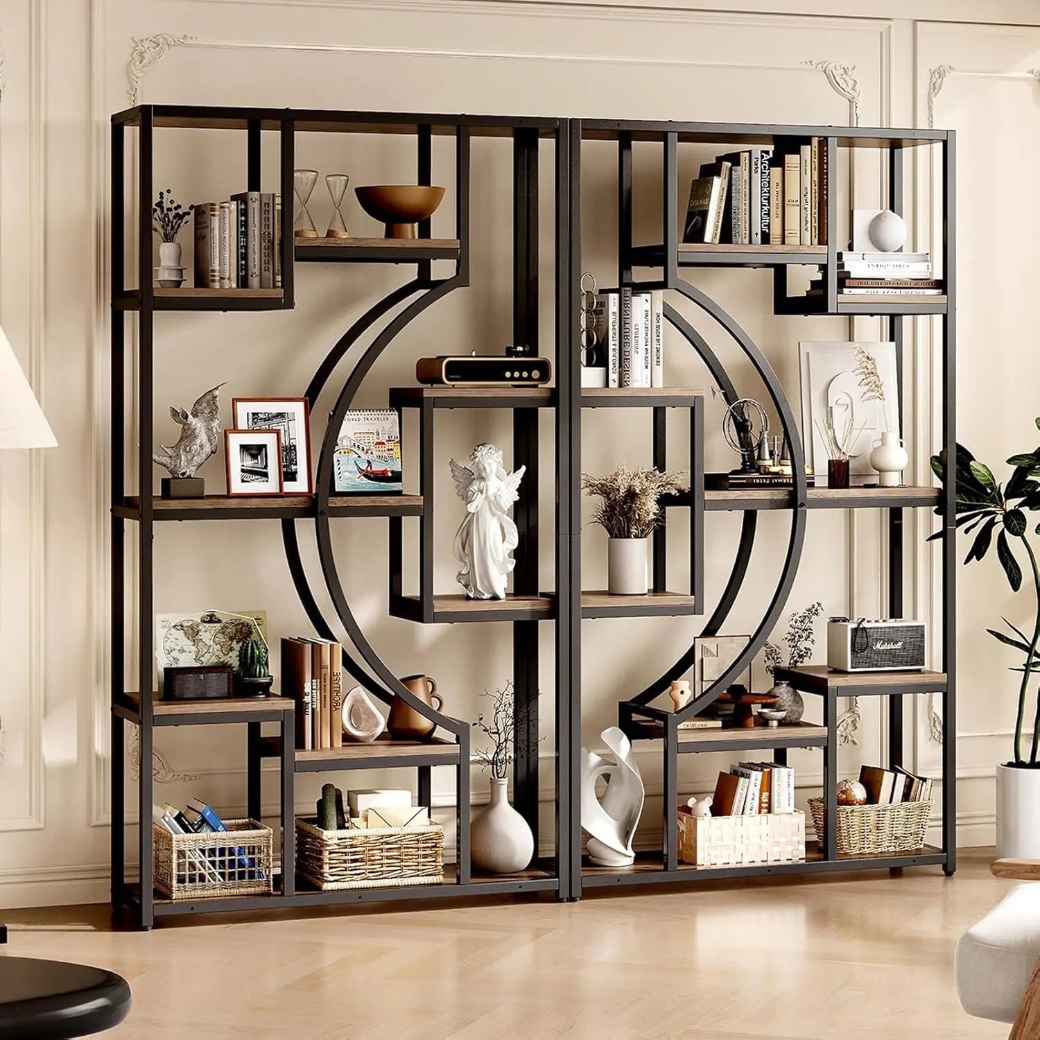 SGIAWETA-70.8' Tall Bookshelf Set of 2, 79' Wide Geometric Display Shelf with 18 Open Storage Shelves, Etagere-birthday
