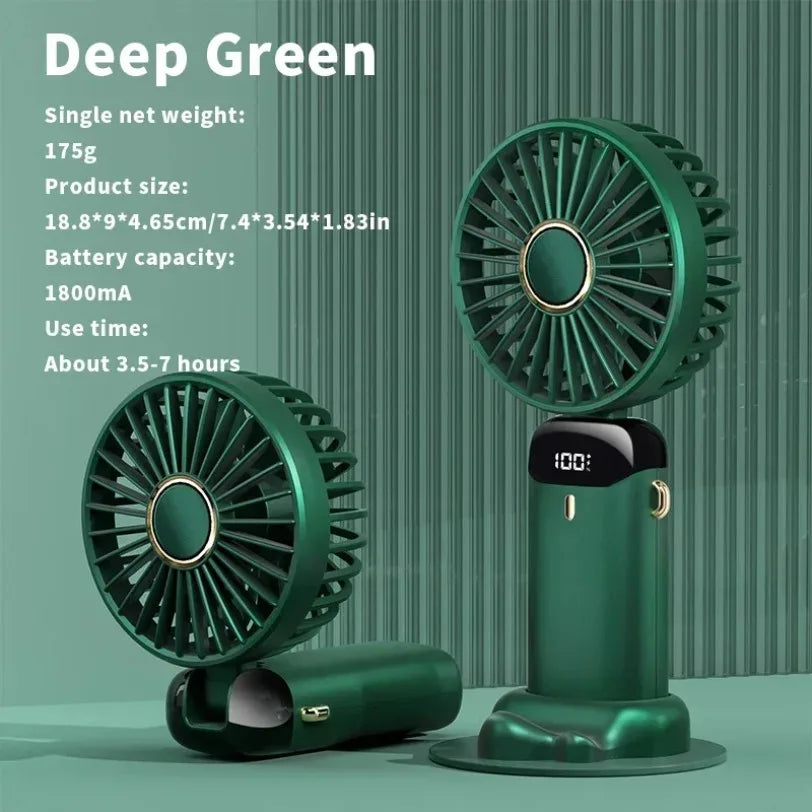 Mini Fan 5000mAh Handheld Foldable Portable Desk Outdoor Neck Hanging 5 Speed USB Rechargeable Fan Phone Stand Display Screen