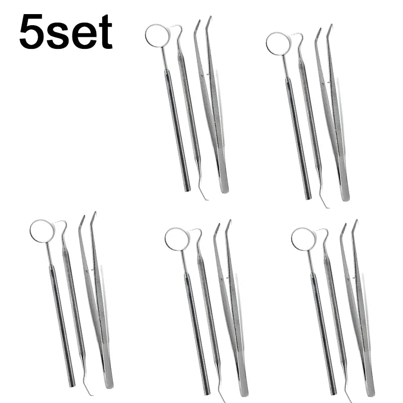 5pcs Dental Double Ended Mouth Mirror Probe Tweezers Tool Dentist Teeth Whitening Cleaning Kit