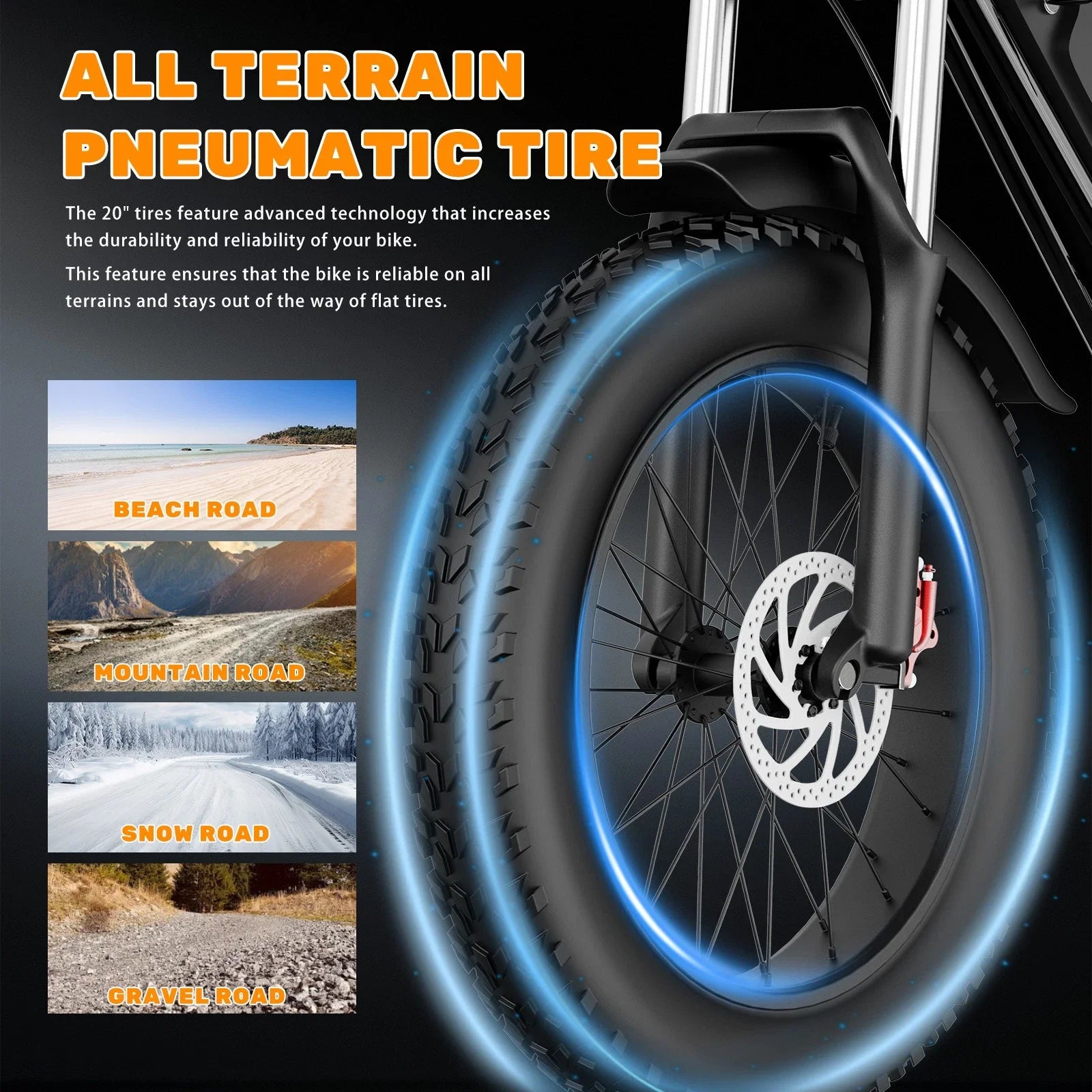 YVY Electric Bike for Adults 1500W 33MPH 48V 20Ah Removable Battery 20" All Terrain for Mountains Sand Fat Tire Ebike Motorcycle