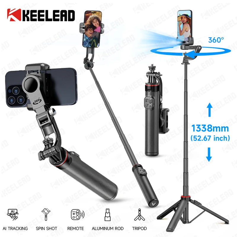 Smart Tracking Deskpot Gimbal Handheld Stabilizer for Cell Phones Record Video/Vlog C22 Selfie Stick Tripod, Optional Fill Light