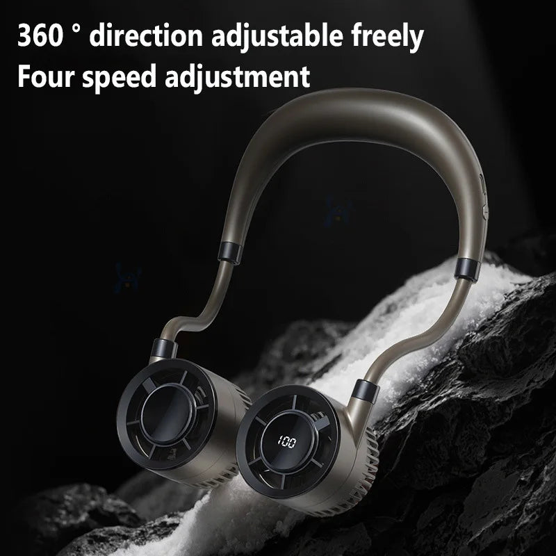 2025 Neck Hanging USB Small Fan Rechargeable Mini Portable Small Portable Light Sound High Wind Power