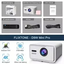 Flixtone Projector 2700 ANSI full hd 1080P D9W Mini Pro Android 14.0 4k Projectors for home Movie Theater Beam Video Smart tv