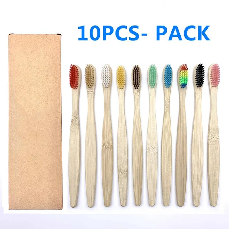 10PCS Natural Bamboo Toothbrush Set Soft Bristle Charcoal Teeth Whitening Bamboo Toothbrushes Soft Dental Oral Care  Adult/Kids