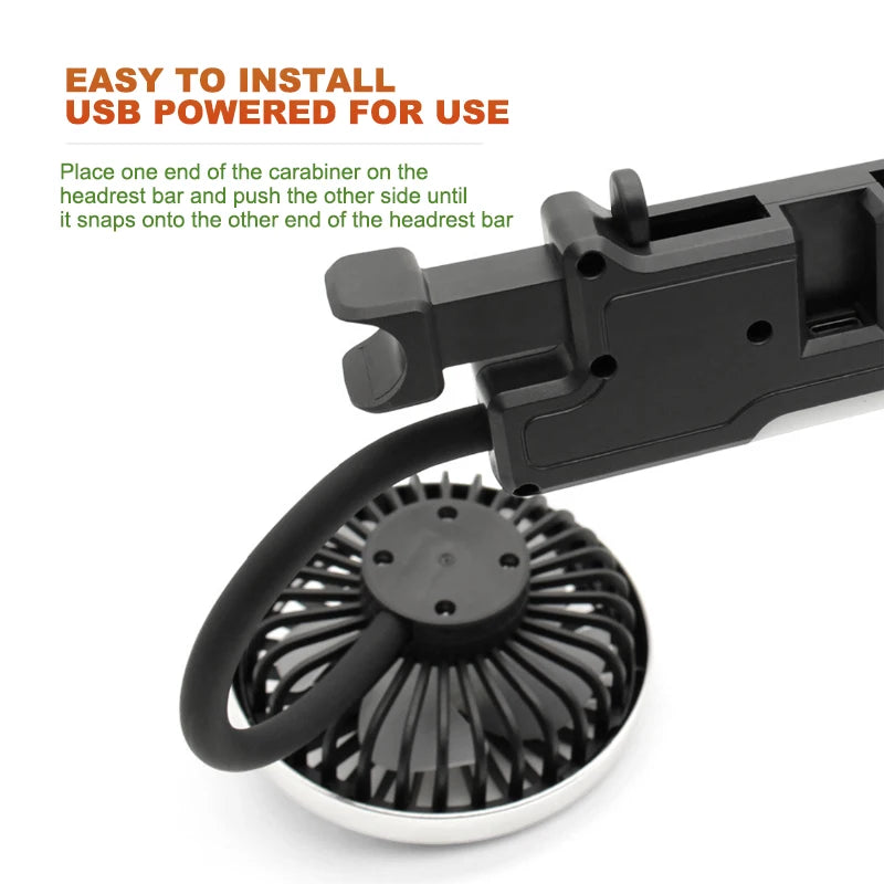 SEAMETAL Car Fan Cooling Dual Head Type-c Usb Car Fan 3 Speeds Adjustable Auto Cooler Air Fan With LED Lights Car Accessories