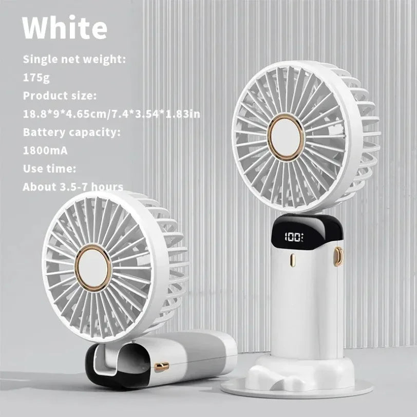 Mini Fan 5000mAh Handheld Foldable Portable Desk Outdoor Neck Hanging 5 Speed USB Rechargeable Fan Phone Stand Display Screen