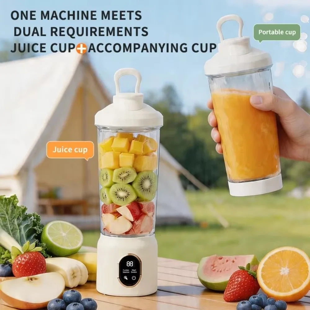 USB Rechargeable Portable Electric Juicer 600ML Capacity Cordless Juice Cup Blender Plastic Digital Display Fruit Blender
