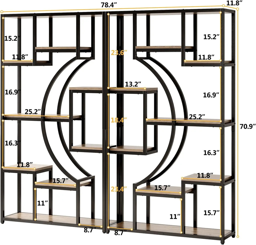 SGIAWETA-70.8' Tall Bookshelf Set of 2, 79' Wide Geometric Display Shelf with 18 Open Storage Shelves, Etagere-birthday