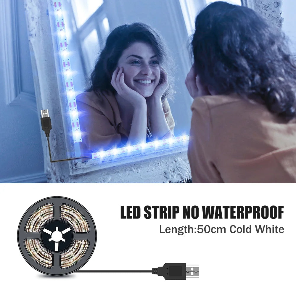 DC5V LED Makeup Mirror Light Strip USB Dressing Table Lamp LED Tape Room Decoration Bedroom Vanity Lights 0.5M 1M 2M 3M 4M 5M