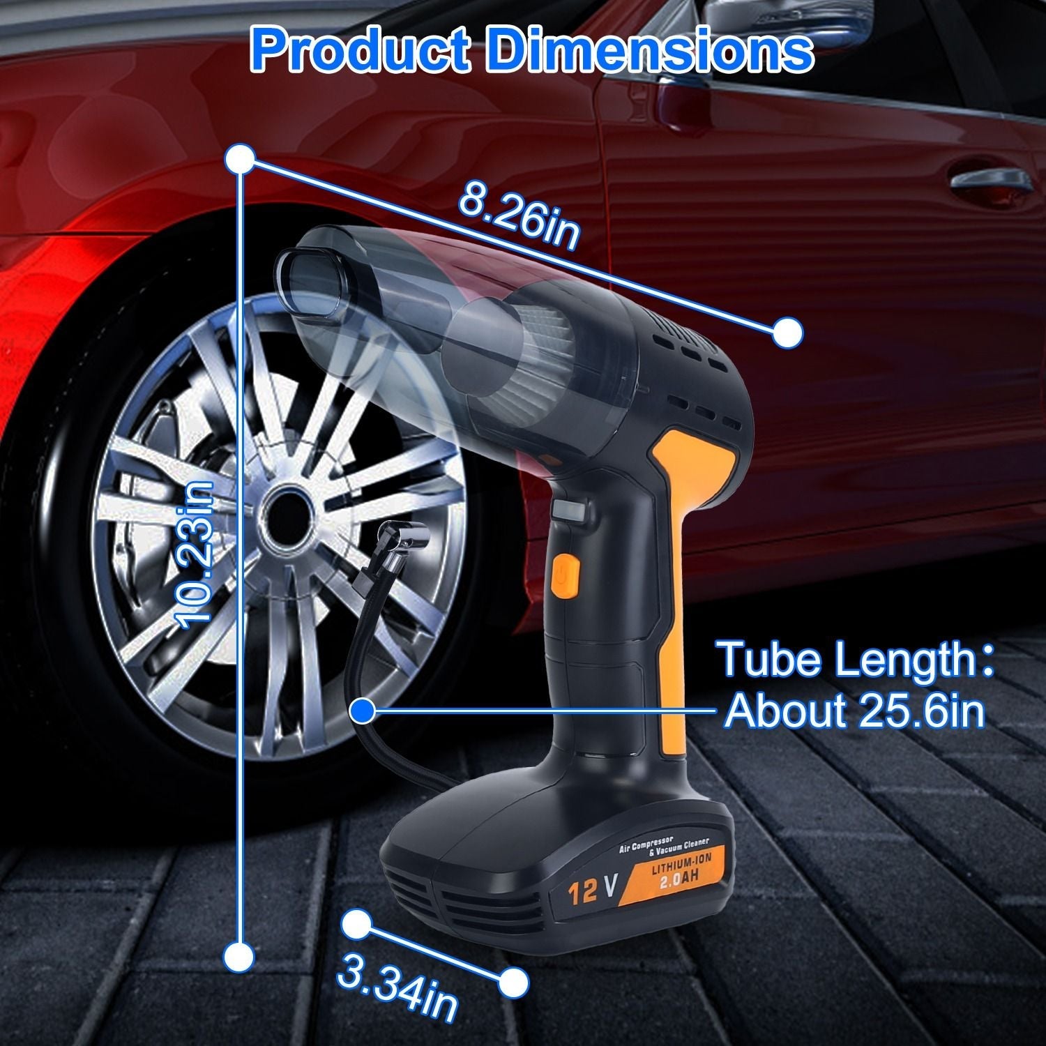 4 In 1 Cordless Car Vacuum Cleaner and Tire Inflator with LED Light