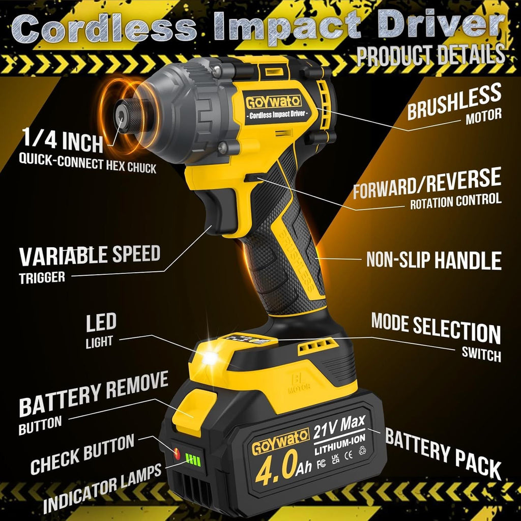 Cordless Impact Driver 2655In-lbs(300N·m) - 21V 1/4" Hex Chuck