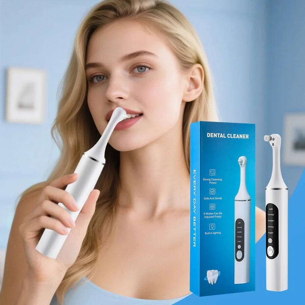 Electric Tooth Polisher Teeth Whitening Cleaner  6 Brush Heads LED Light Plaque Dental Tartar Remover Plaque Teeth Cleaning Set